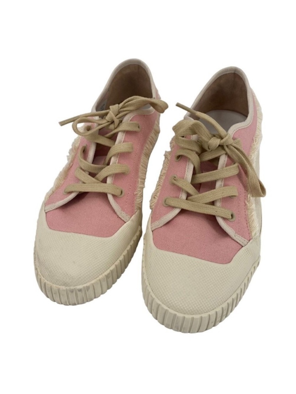 Schutz Size 8 Zoee Tan Pink Rose Fringe Tennis Shoes Sneakers